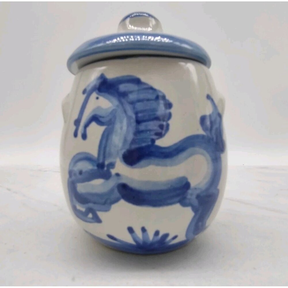 Vintage M.A. Hadley Pottery Jar w/Lid Prancing Horse Crock Farmhouse Country